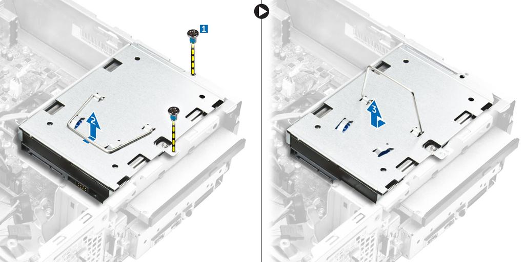 Figure 3. 4. Follow the steps to remove the hard drive assembly: a. Remove the screws that secure the hard drive to the drive ba