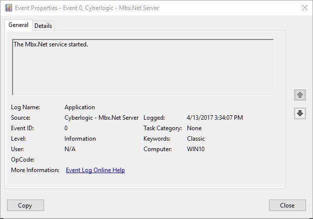 2. If you are looking for events relating to the MBX Driver, select the System branch from the Event Viewer tree, and look for entries in the Source column named CLMBX or ClMbxPnP.