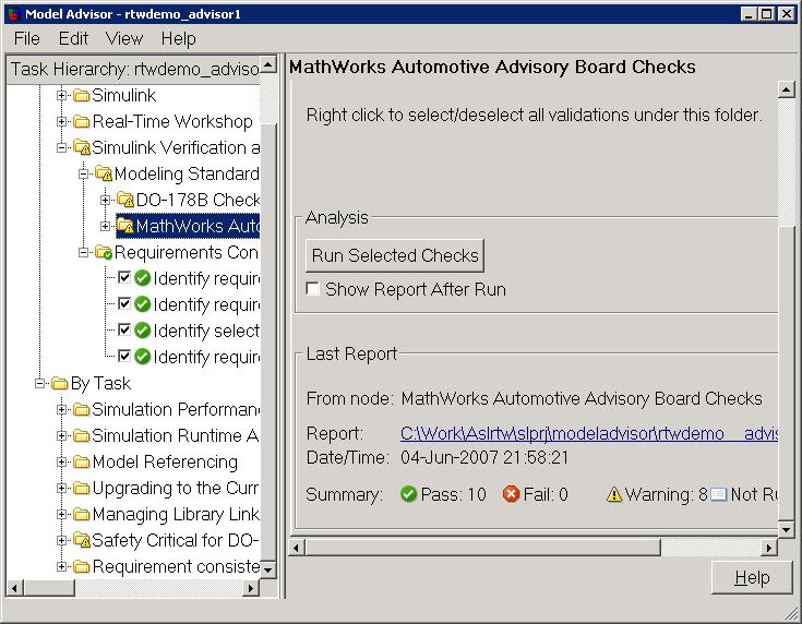 Model Advisor Within Model-Based Design Workflows Missing requirements Invalid requirement links System