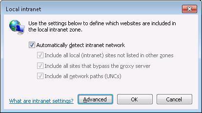 3. Select Local intranet and click Sites. 4.