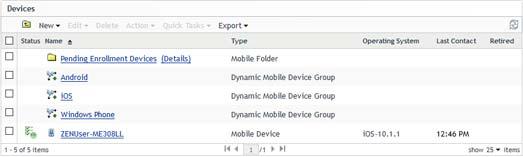 9 In ZENworks Control Center, go to the Devices > Mobile Devices list to confirm that the device is enrolled in the zone.