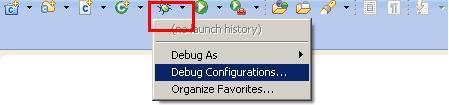 Figure 12: Open debug configuration 4. In the Debug configuration window, select the appropriate debug option for your board.