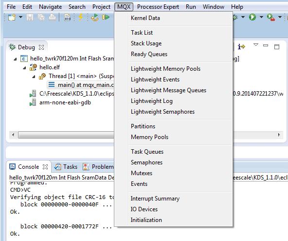 4.2 Using MQX RTOS Task Aware Debugger for GDB plug-in MQX RTOS Task Aware Debugging plug-in (TAD) is an optional extension to a debugger tool which enables easy debugging of multi-tasking