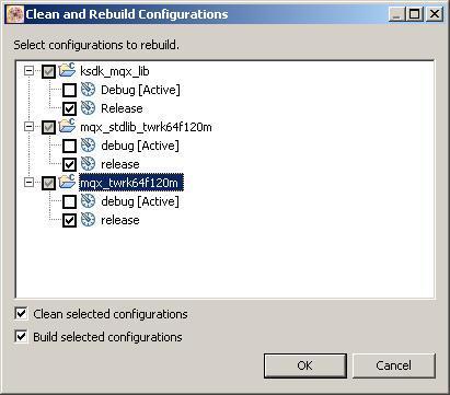 2. When the Clean and Rebuild Configurations dialog window opens, check the projects you want to batch build. Click the OK button to start the batch build process.