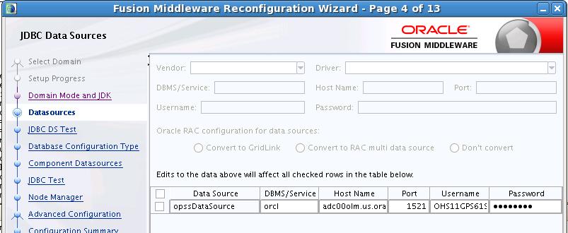 Using the Reconfiguration Wizard to Upgrade Your 12c Domain Table 3 1 JDBC Data Sources (Cont.