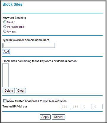 Blocking Sites and Keywords The router provides a variety of options for blocking Internet-based content and communications services.