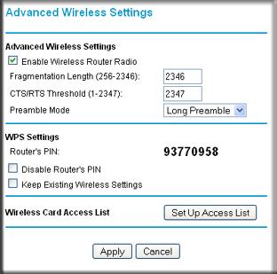 Advanced Wireless Settings From the main menu, select Advanced Wireless Settings to display the following screen: Table 12.