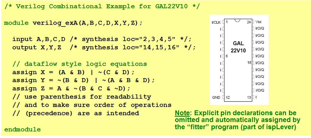 o Verilog Module Structure synthesis loc is a compiler directive that tells isplever to use specific pins for input or output.