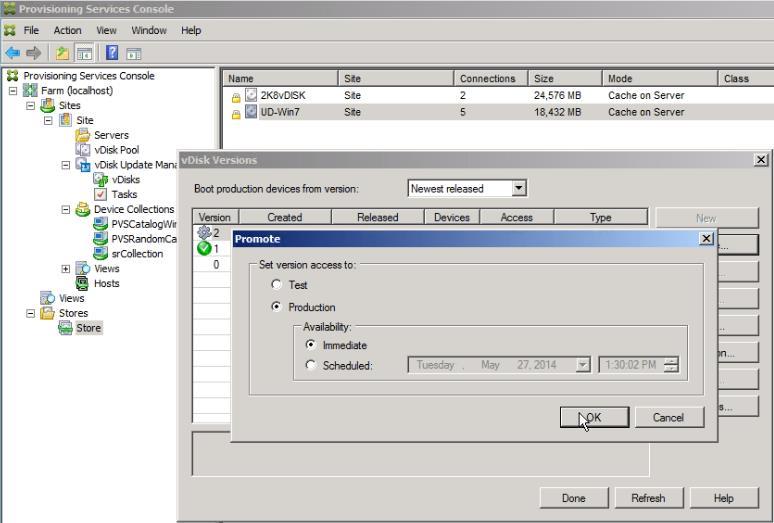 Create a new vdisk version and boot the maintenance VM with it After targeting applications to device collections, you create a new vdisk version and use it to boot the maintenance VM.
