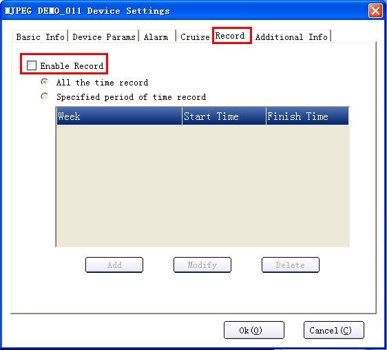 5 Record Click Record, will show the information as below: Enable Record: Click it to active the record function.