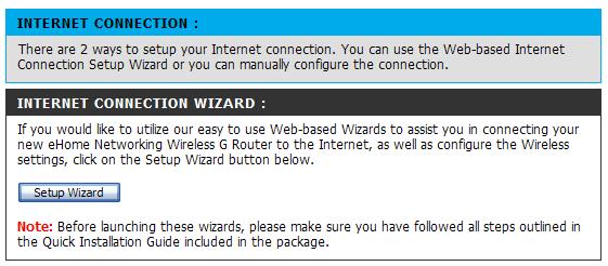 Click Setup Wizard to access the wizards.