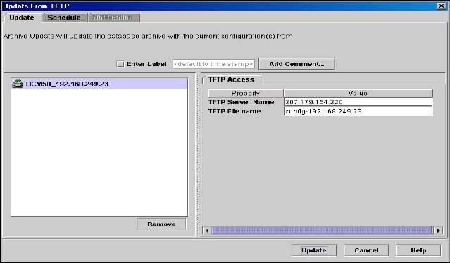 134 Using the file management folder Updating configuration files from a TFTP directory To update a configuration file archive from a TFTP directory 1 In the navigation pane, select the File