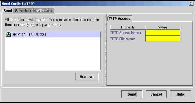 Sending configuration files to a TFTP server Using the file management folder 143 In addition to sending configuration files to BCM devices, you can send configuration files to a TFTP server