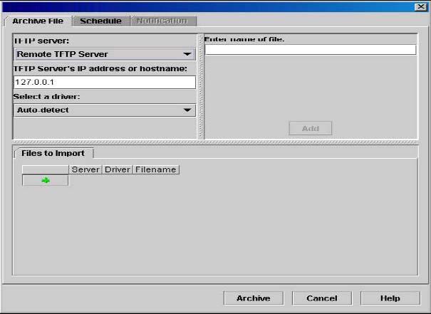 Archiving a common file from a remote TFTP directory To archive from a remote TFTP server Using the file management folder 157 1 In the navigation pane, select the Common Files folder.