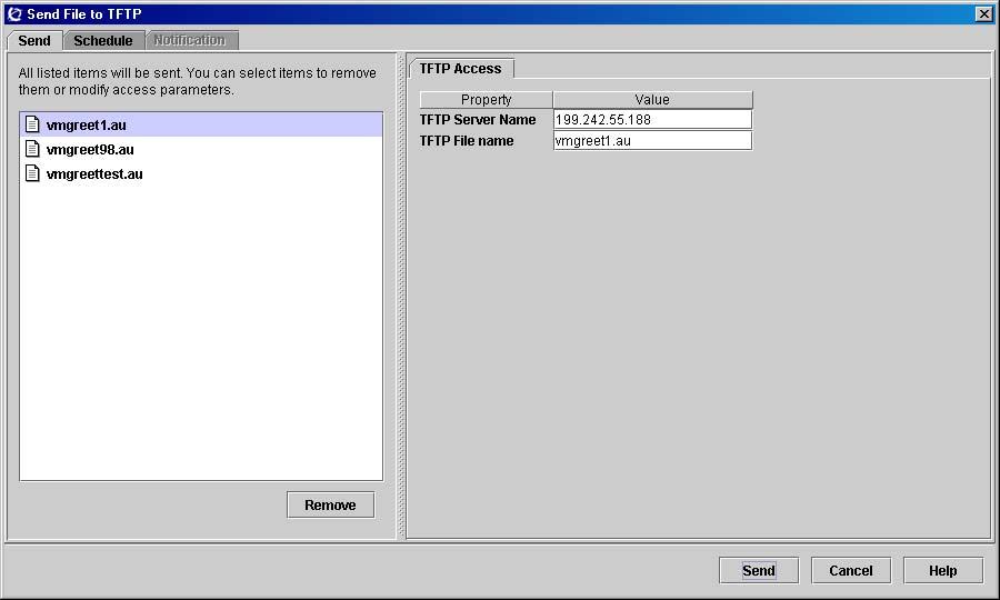 166 Using the file management folder Sending common files to an TFTP server In addition to sending files to BCM devices, you can send files to a TFTP server directory.