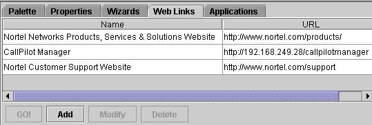 Client environment 49 Figure 13 Web Links tab with URLs You can use the buttons along the bottom of the Web Links tab to activate, modify, or delete the selected URL.