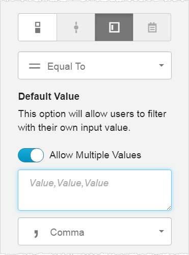 Text-based value filters can have multiple values separated by a delimiter.
