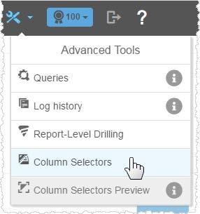 Creating Column Selectors Column selectors let business users change attributes, measures, or both, of a chart or table in Dashboards 2.0. Column selectors allow your reports to become very versatile.