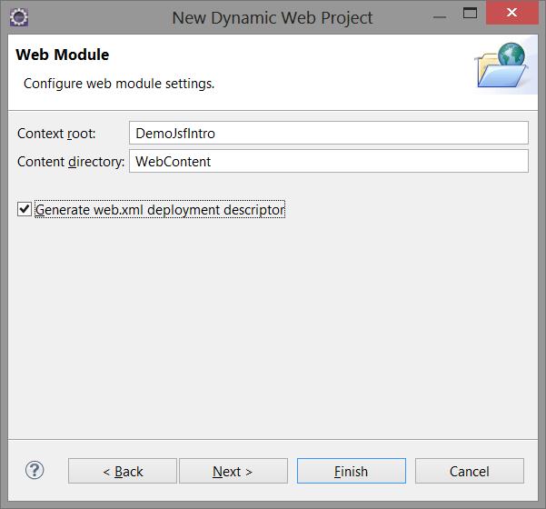 Creating a New Project (3 of 4) In the Web Module page, select the option to generate a web.
