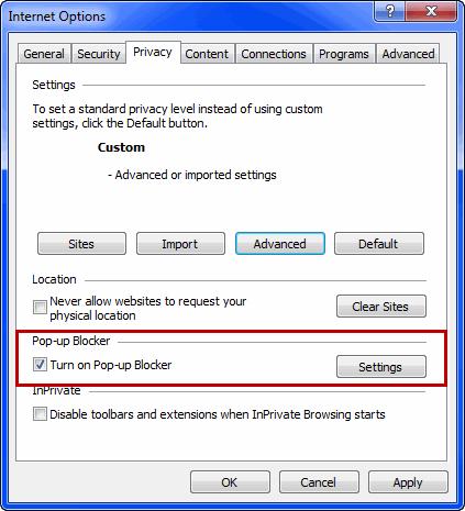 Configuring Your Browser Internet Explorer Internet Explorer At a minimum, you need to enable pop-up windows, and if you see error messages, complete the appropriate other sections.