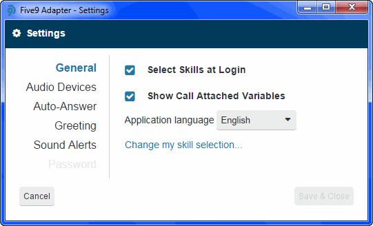Using the Five9 Softphone Customizing Your Station Select Skills at Login: Available if you have permission to access call queues.