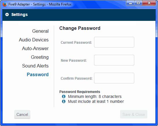 Using the Five9 Softphone Changing Your State Password Tab This tab is available if you have permission to change your password.