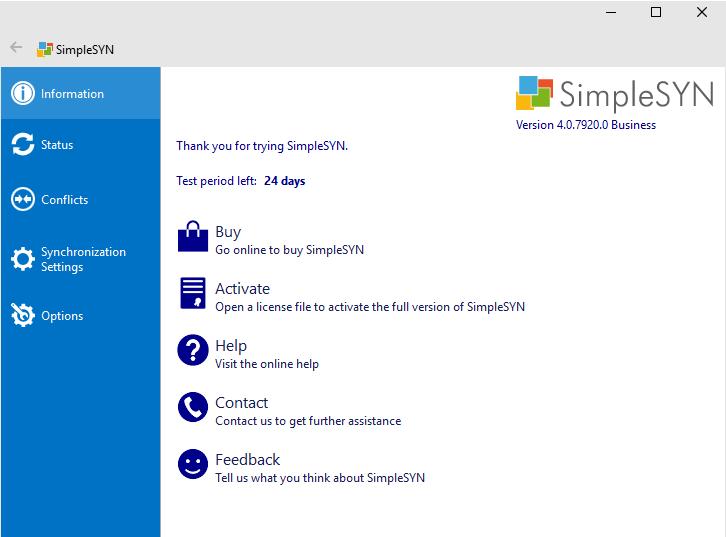 SimpleSYN main window To open the SimpleSYN main window, start SimpleSYN and double click onto the SimpleSYN symbol in the Windows notification area.
