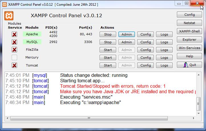 Rajah 1.9 : Direktori untuk laman web pelayan XAMPP dan laman web pengguna 1.1.9 Untuk menyembunyikan XAMPP Control Panel klik pada tanda x seperti yang digambarkan dalam Rajah 1.