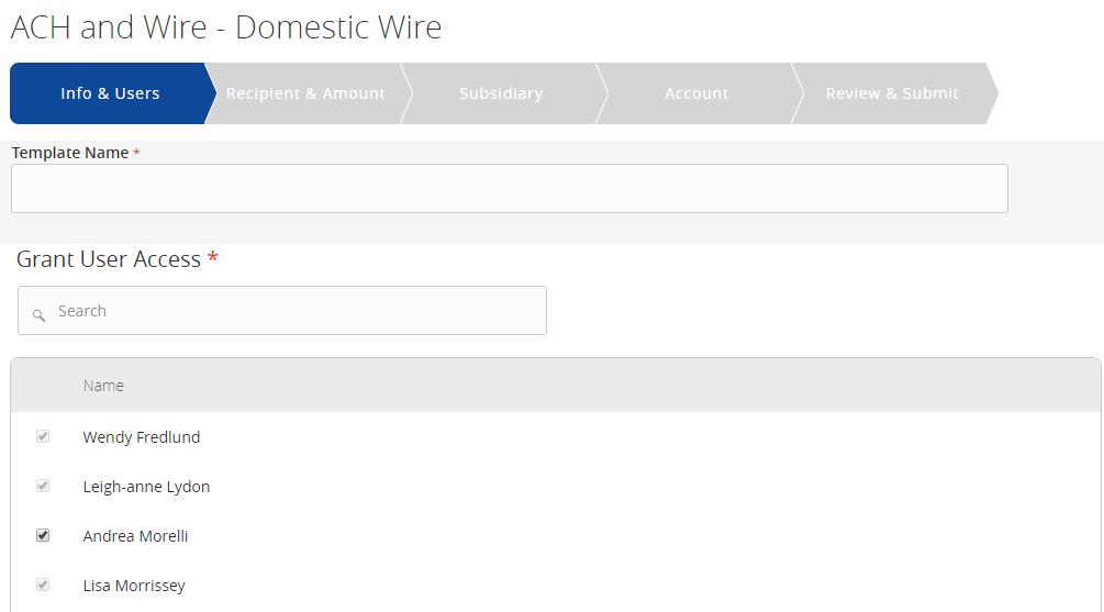 Wire Transactions Domestic Wire Template Creation 1. Select the ACH and Wire option under the Commercial menu. 2.