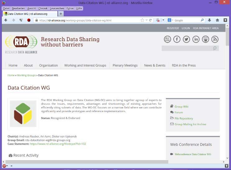 RDA WG Data Citation Research Data Alliance WG on Data Citation: Making Dynamic Data Citeable WG