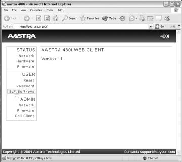 Getting Started To Access the Aastra 480i Web Client 1. Open your web browser (i.e. Internet Explorer or Netscape, etc) and enter your phone s IP address into the address field, starting with the web prefix http://.