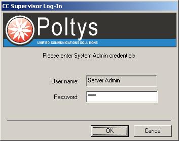 8 Account Code Settings 3. The CC Supervisor Log-In dialog will be displayed. Here, you have to type the password in order for the CCSupervisor application to connect to the CCServer.