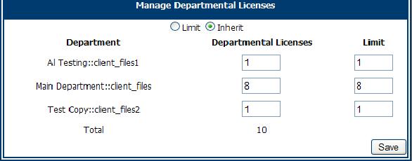 Managing Department Licenses Organizations using the Treeno Document Server can allocate the total number of purchased licenses across departments.