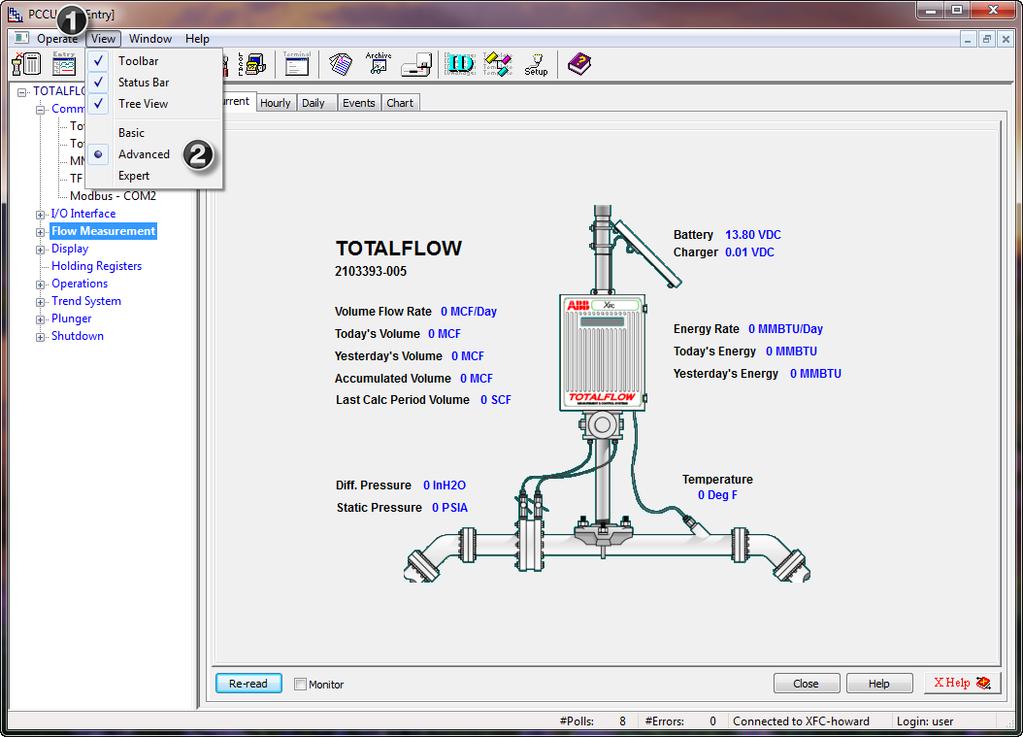 2.2 Setting up view within PCCU We are now ready to connect to the Totalflow device. 1) Next, setup your View of what plunger details you can see.
