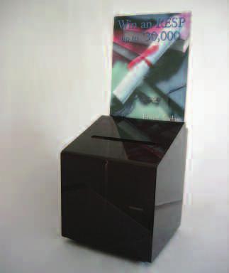 Size ballot box by itself: 6-1/2 W x 8 H x 6-1/4 D. Size of ballot box with header 6-1/2 W x 16 H x 6-1/4 D. Header card accepts material 6 W x 8 H. Create interest in give-aways and charities.
