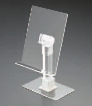 10.86/ea. 10.47/ea. WYTS27 Tilt-T2B Adjustable Merchandise Holder Large Clear Polycarbonate / PMMA Adjustable by 15 degree angles. Slide-in bottom base makes the display stable. Table: 3.78 W x 5.