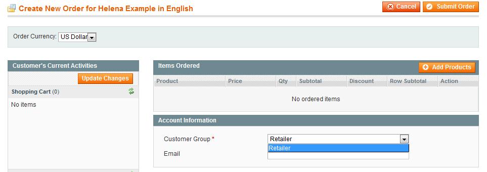 6. Assign the users to a particular customer group When being logged in as a dealer you want to create the order for any
