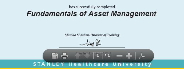 STANLEY Healthcare University Prtal - Quick Reference Guide Printing a Certificate f Cmpletin Ntes: Yu will nly be able t access and print a certificate f cmpletin fr a: Online curse when all lessns