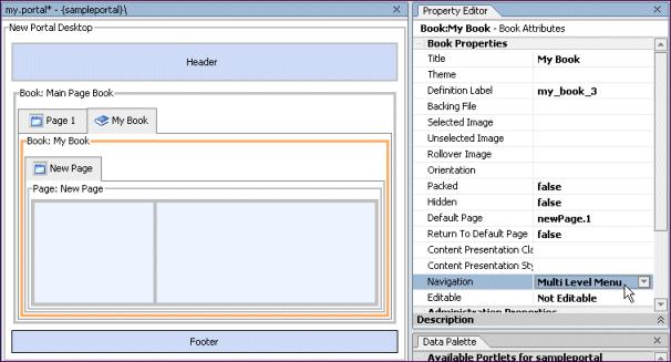 Rendering Lifecycle of a Book Figure 14 Arranging portal components After the Navigation style is set on My Book, the following is what the book looks like in XML in the.portal file.