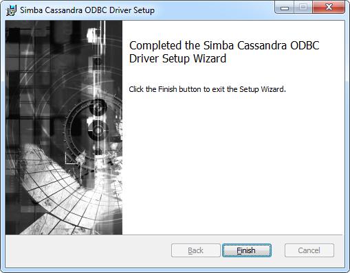 When the installation is finished, the Completed the Simba Cassandra ODBC Driver Setup Wizard page is