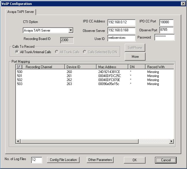 7.3. Configure IPOCC parameters The VoIP Configuration screen is displayed.