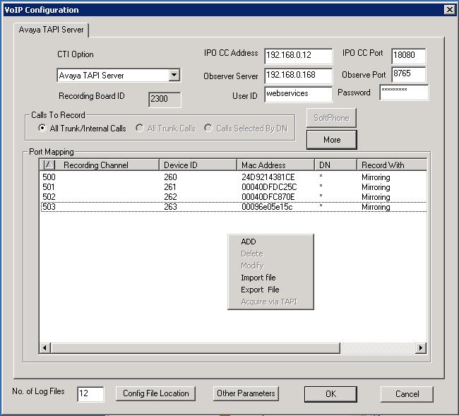 7.5. Administer Port Mapping The VoIP Configuration screen is