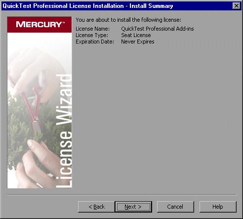 Chapter 3 Working with QuickTest Professional Licenses 4 Enter the license key you received from Mercury, including the # character at the end of the license key.