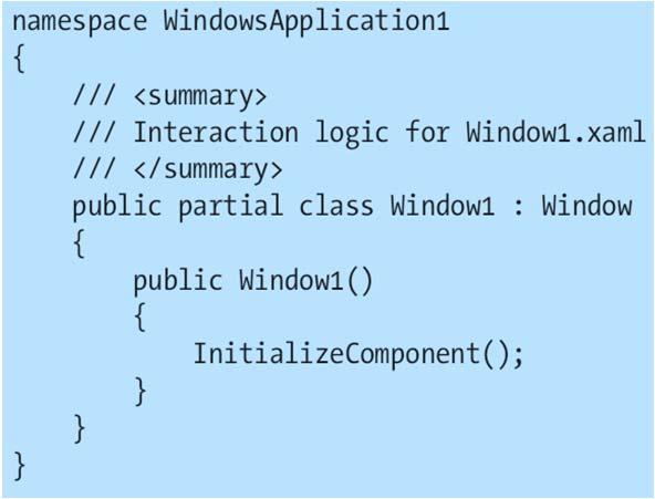 The Code-Behind Class XAML allows you to construct a user interface, but in order to make a functioning application, you need a way to connect the event handlers that contain your application code.