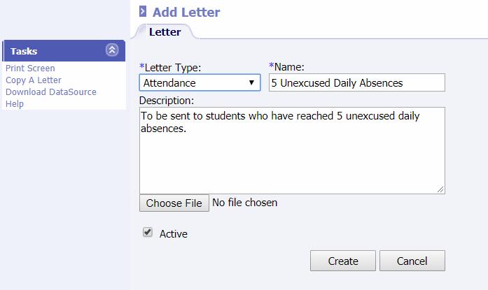 In InfrmatinNOW, g t Schl/District Setup r System Preferences Setup. Select the lkup f Letters. Select the letter type f Attendance. Click Refresh.