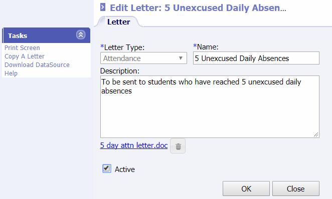 On the Cpy A Letter frm, select a schl frm the list. Click OK t cpy the letter t the selected schl.