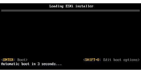 2 When the ESXi installer window appears, press Shift+O to edit boot options.