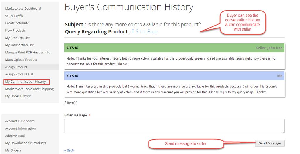 After click on View, buyer can see conversation history from their account and from here buyer can reply to the seller.