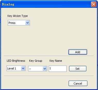 5.3.2 Panel/Key setting There are three different colors of keys in the panel set of PS-WP. Add a key action to action list, then add events to this action, make this action will execute the events.