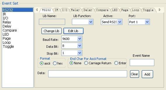 Send Type Send Port 1) The data of RS232 can be directly entered or selected from library. Click Change Lib to select a library file and open it.